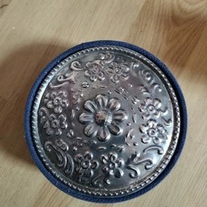 Round Velvet Trinket Box with Flowers